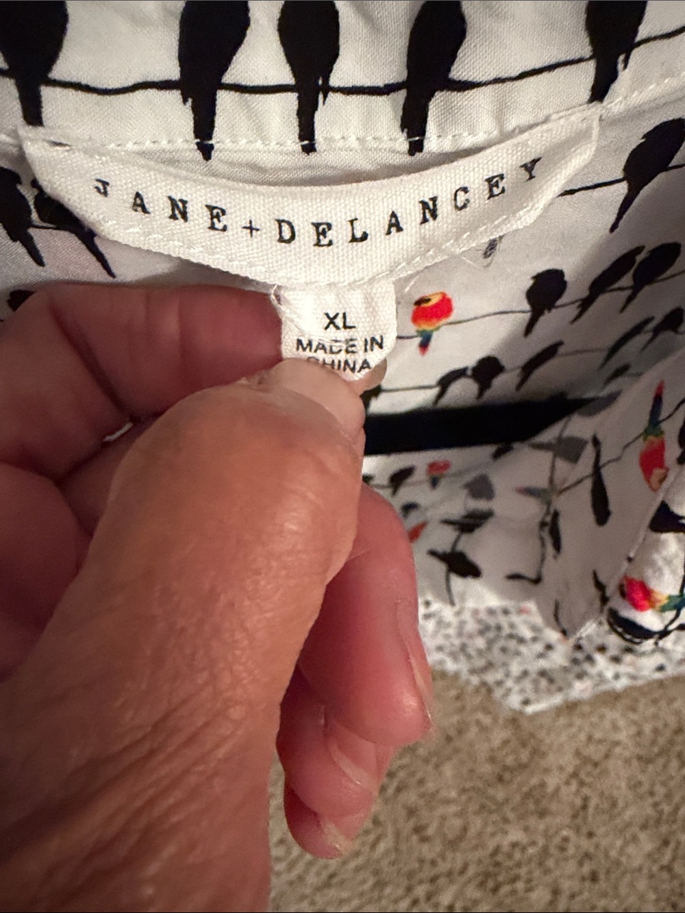 Jane and Delancey White Button-Down Shirt with Black and Red Bird Print - Picture 2 of 4